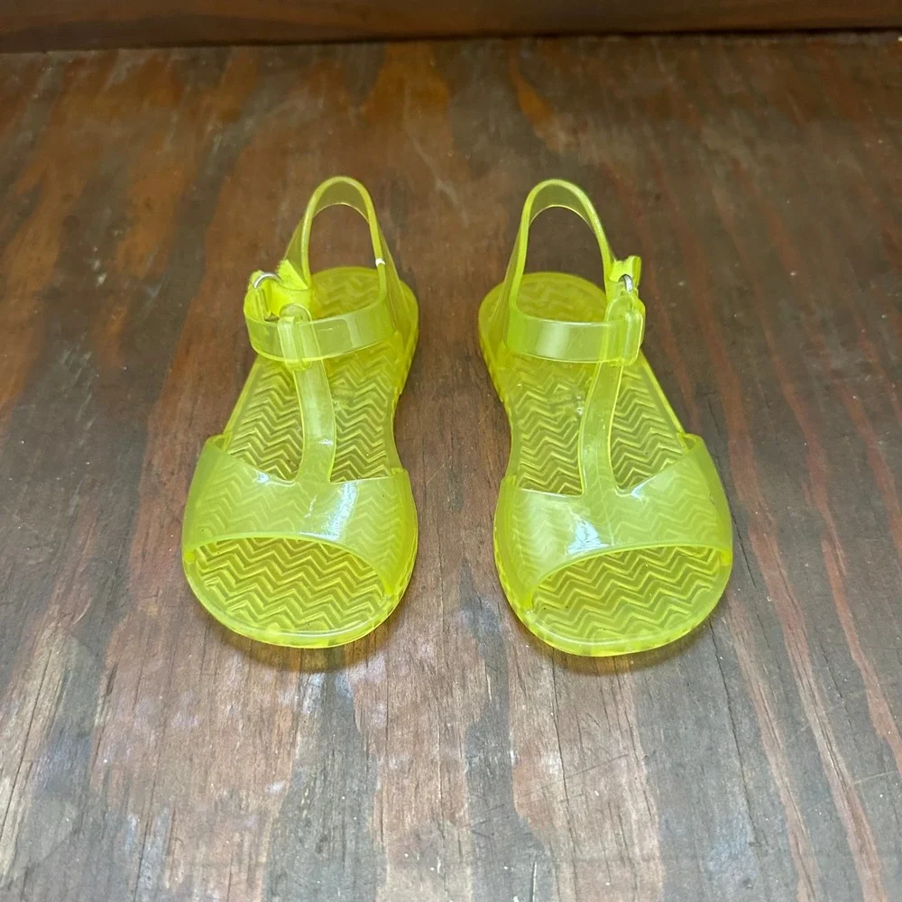Toddler Neon Yellow Jelly Sandals T-Strap Water Shoes Size 6 Kids Summer PVC
